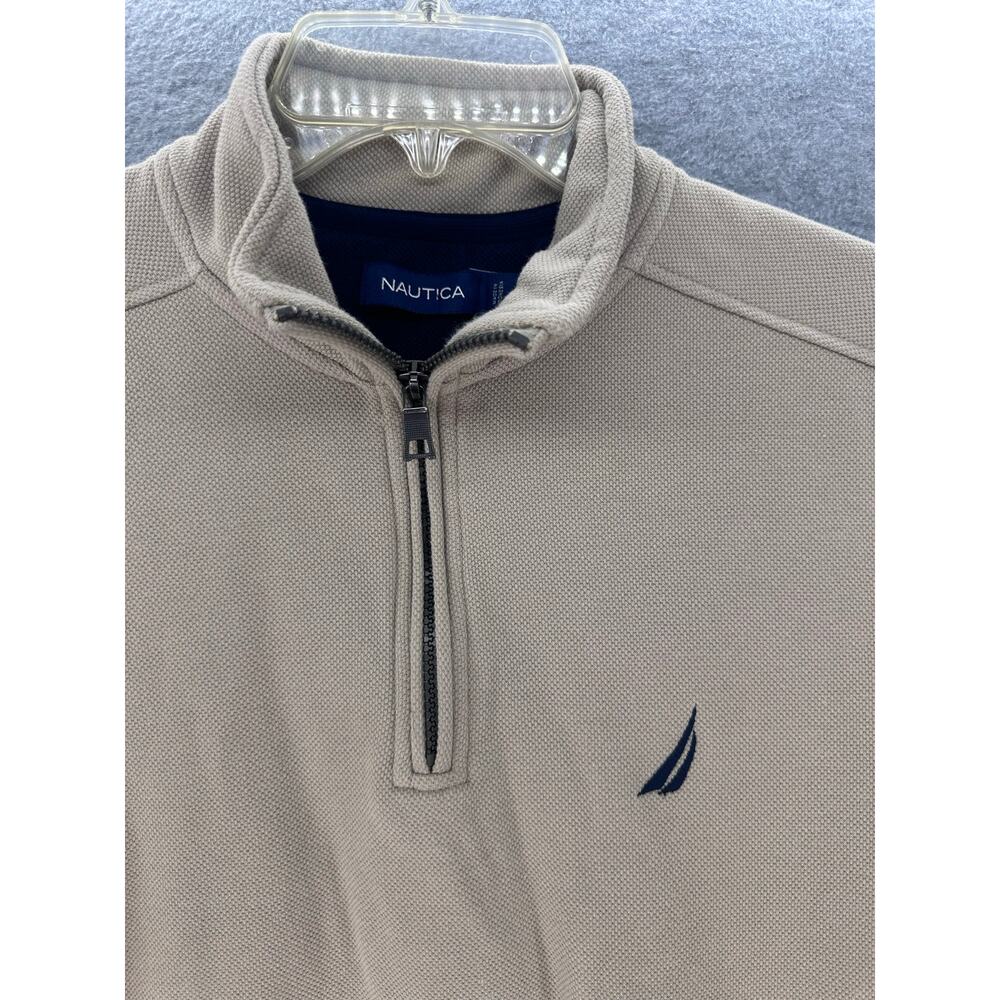 Nautica Men's sz M Beige 1/4 Zip Pullover Cotton Blend Neutral Golf Sailing Prep - Picture 3 of 10